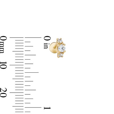 14K Gold Plated CZ Three-Stone Graduated Curve Flat Back Stud