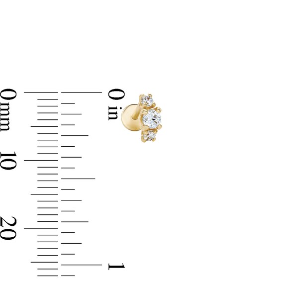 14K Gold Plated CZ Three-Stone Graduated Curve Flat Back Stud