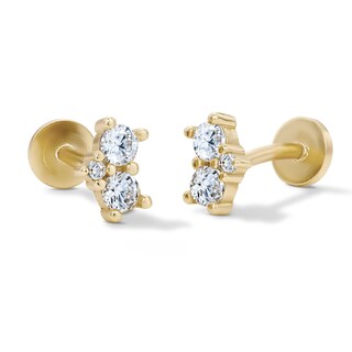 14K Gold Plated CZ Crown Flat Back Stud