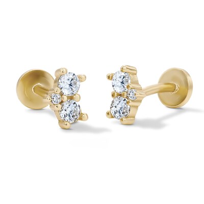14K Gold Plated CZ Crown Flat Back Stud
