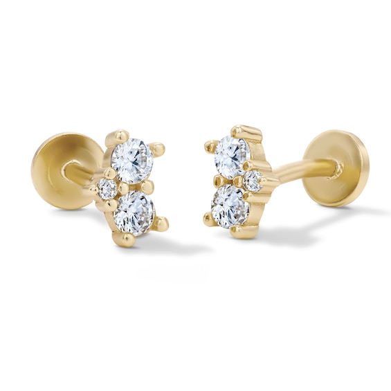 14K Gold Plated CZ Crown Flat Back Stud