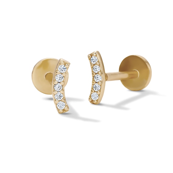14K Gold Plated CZ Pavé Curve Flatback Studs
