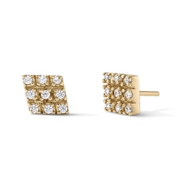 14K Gold Plated CZ Pavé Square Studs