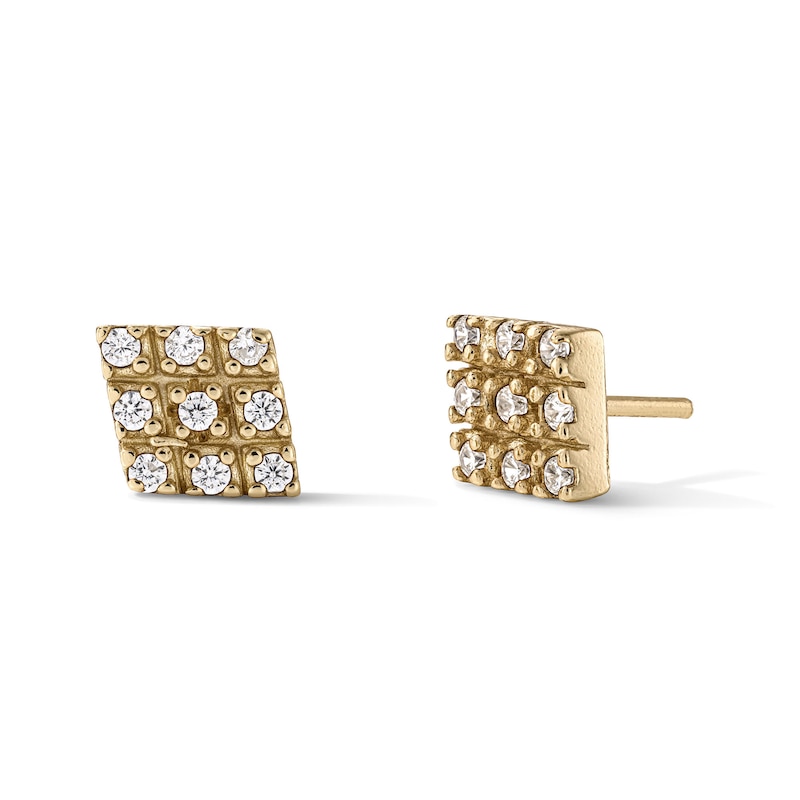 14K Gold Plated CZ Pavé Square Studs