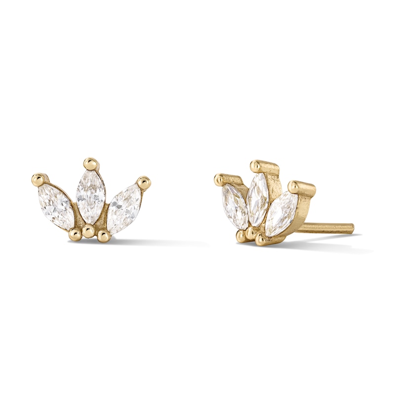 14K Gold Plated 3-Stone Marquise CZ Studs