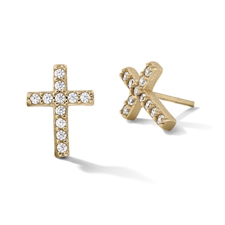 14K Gold Plated CZ Pavé Cross Studs