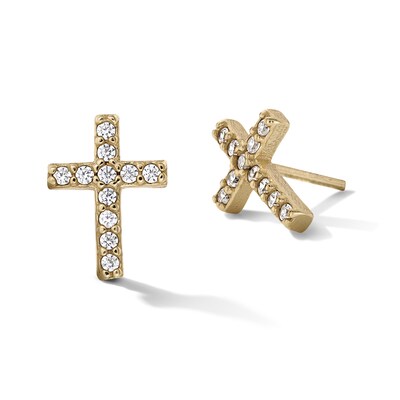 14K Gold Plated CZ Pavé Cross Studs
