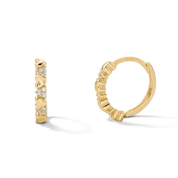 14K Gold Plated CZ Cluster Alternating Heart Huggie Hoops