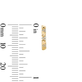 14K Gold Plated CZ Cluster Alternating Heart Huggie Hoops