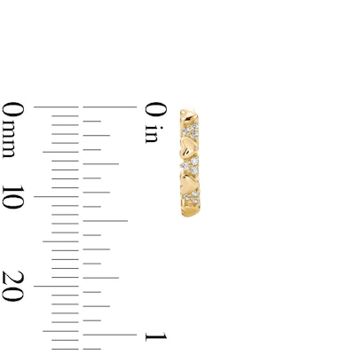 14K Gold Plated CZ Cluster Alternating Heart Huggie Hoops