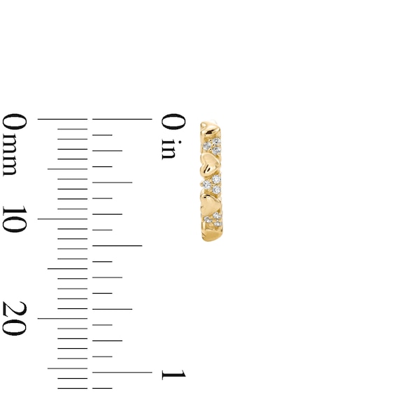 14K Gold Plated CZ Cluster Alternating Heart Huggie Hoops