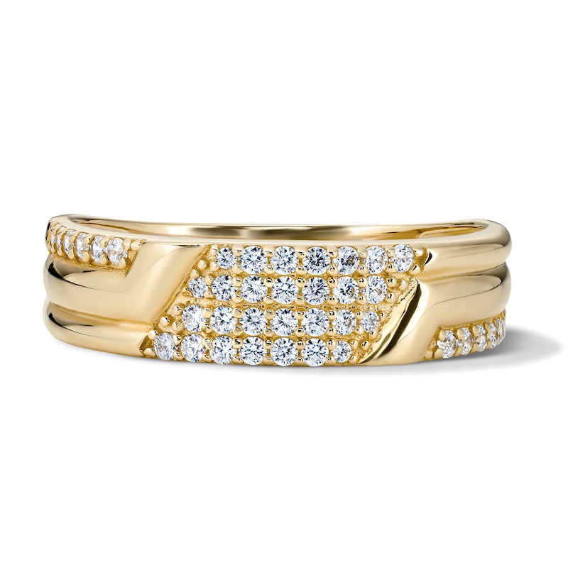 14K Gold Plated Pavé CZ Geometric Band - Size 10.5
