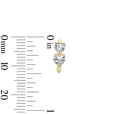 14K Gold Plated CZ Two-Station Heart Huggie Hoops