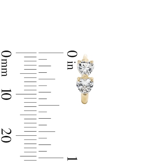 14K Gold Plated CZ Two-Station Heart Huggie Hoops