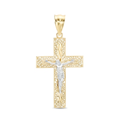 14K Gold Plated Two-Tone Diamond-Cut Crucifix Charm