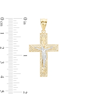 14K Gold Plated Two-Tone Diamond-Cut Crucifix Charm