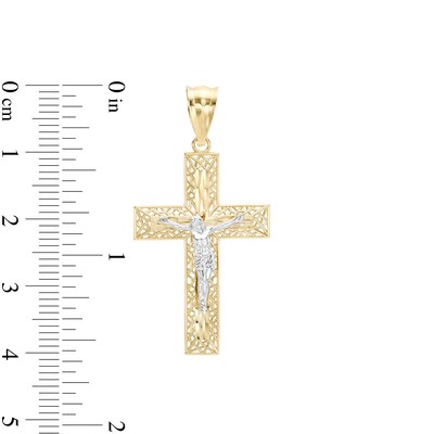 14K Gold Plated Two-Tone Diamond-Cut Crucifix Charm