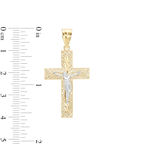 14K Gold Plated Two-Tone Diamond-Cut Crucifix Charm