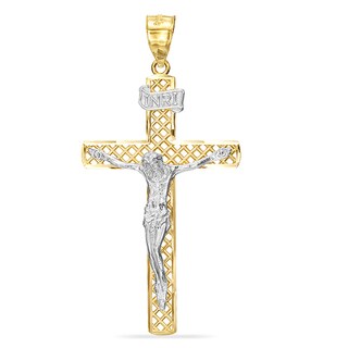 14K Gold Plated Two-Tone Mesh Crucifix Charm