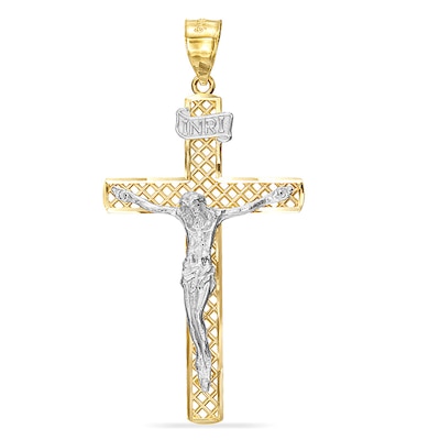 14K Gold Plated Two-Tone Mesh Crucifix Charm