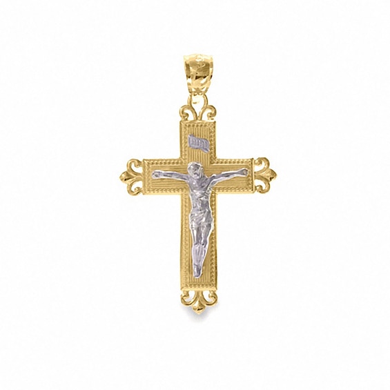 14K Gold Plate Two-Tone Budded Crucifix Charm