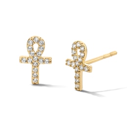 14K Gold Plated CZ Pavé Ankh Studs