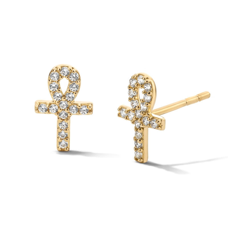 14K Gold Plated CZ Pavé Ankh Studs