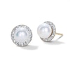 Thumbnail Image 1 of 14K Gold Plated Freshwater Cultured Pearl and Crystal Halo Studs