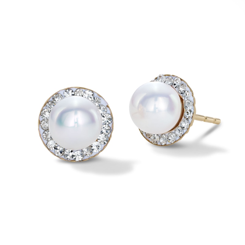 Main Image 1 of 14K Gold Plated Freshwater Cultured Pearl and Crystal Halo Studs