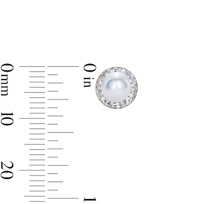 14K Gold Plated Freshwater Cultured Pearl and Crystal Halo Studs