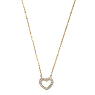 14K Gold Plated CZ Pavé Open Heart Necklace - 16" + 2"