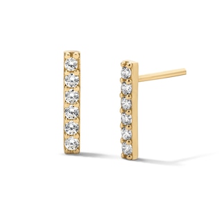 14K Gold Plated CZ Pavé Bar Studs
