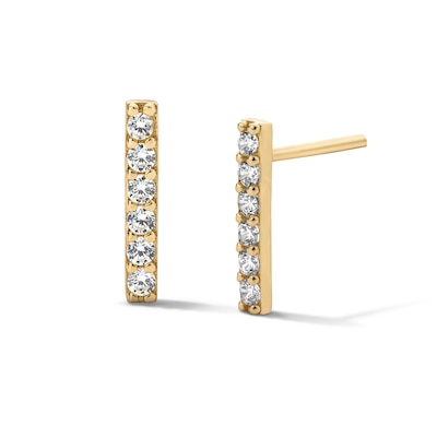 14K Gold Plated CZ Pavé Bar Studs