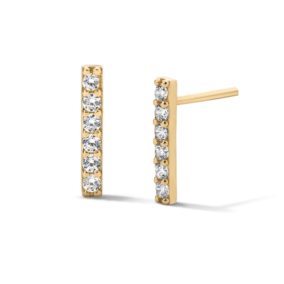 14K Gold Plated CZ Pavé Bar Studs