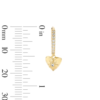 14K Gold Plated CZ Heart and Star Dangle Huggie Hoops