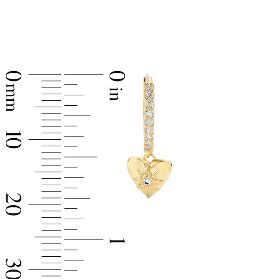 14K Gold Plated CZ Heart and Star Dangle Huggie Hoops