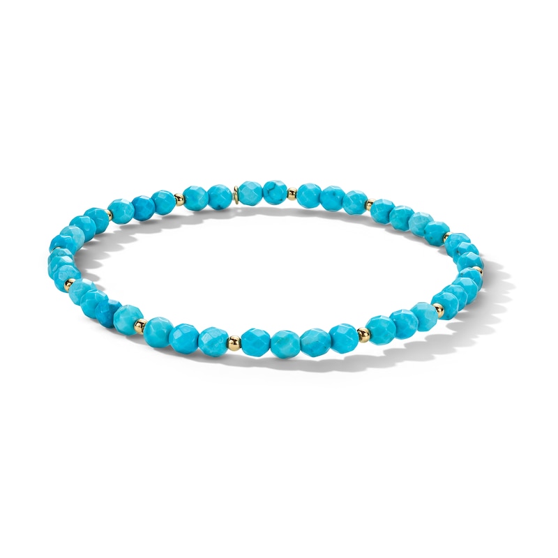 Main Image 1 of 18K Gold Plated Dyed Blue Howlite Faceted Bead Stretch Bracelet - 7"