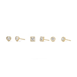 14K Gold Plated CZ Multi-Shape Stolitaire Bezel Stud Set