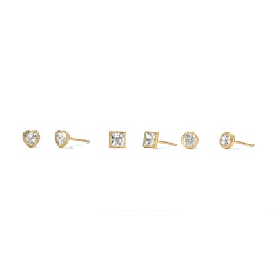 14K Gold Plated CZ Multi-Shape Stolitaire Bezel Stud Set
