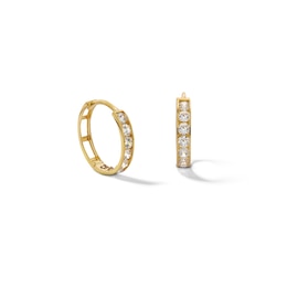 14K Gold Plated CZ Channel Huggie Hoops