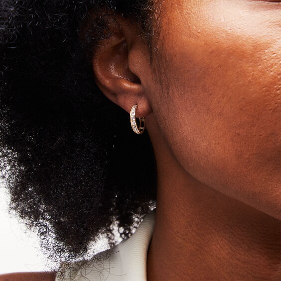 14K Gold Plated CZ Channel Huggie Hoops