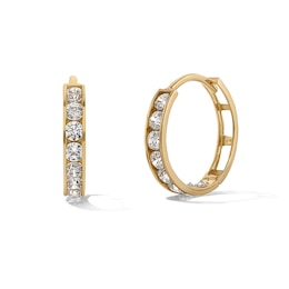 14K Gold Plated 11.5mm CZ Channel Huggie Hoops