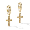 Thumbnail Image 1 of 14K Gold Plated Textured Crucifix Huggie Hoops