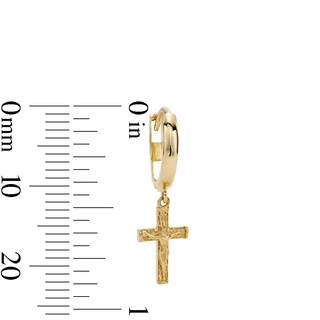 14K Gold Plated Textured Crucifix Huggie Hoops