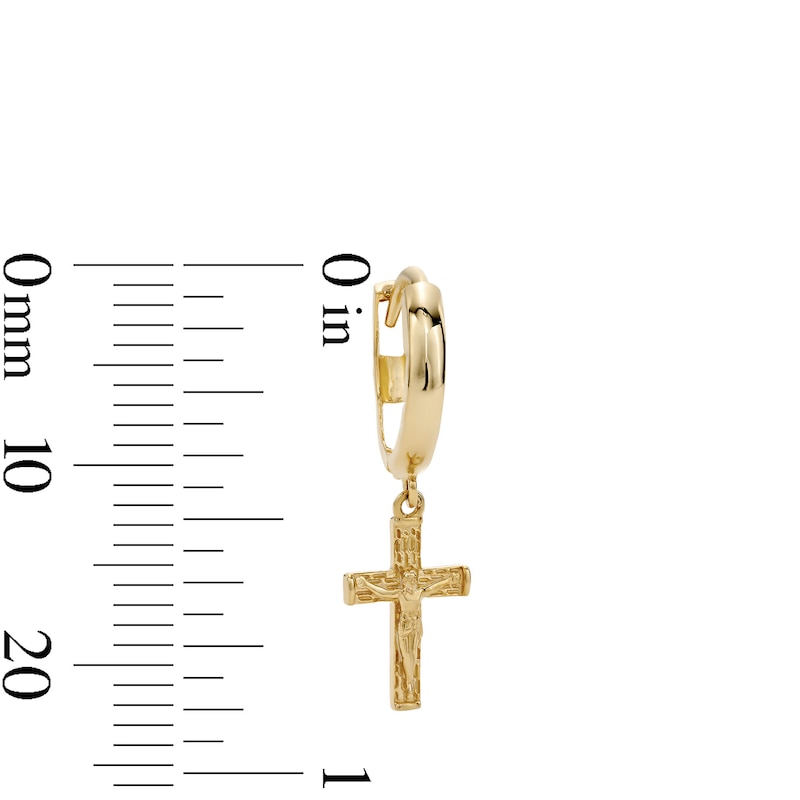 Main Image 2 of 14K Gold Plated Textured Crucifix Huggie Hoops