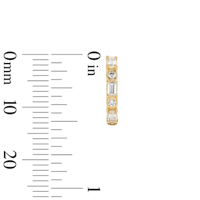 14K Gold Plated CZ Round and Baguette Ribbon Huggie Hoops