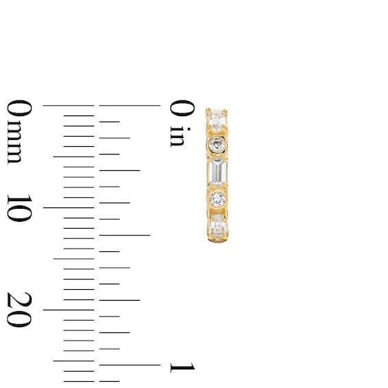 14K Gold Plated CZ Round and Baguette Ribbon Huggie Hoops