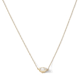 14K Gold Plated CZ Bezel Solitaire Necklace - 16" + 2"