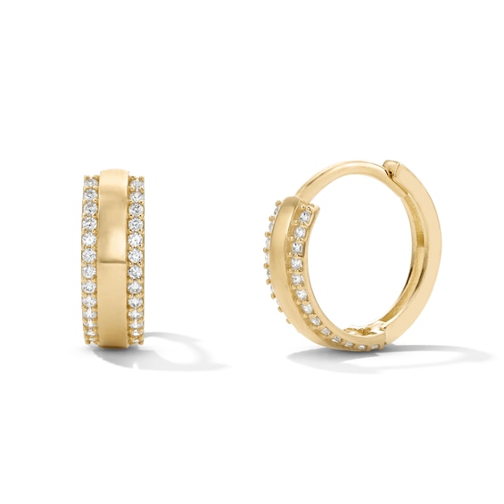 14K Gold Plated CZ Border Huggie Hoops