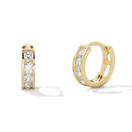 14K Gold Plated CZ Round Channel Huggie Hoops